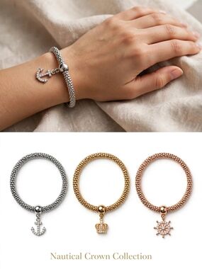 Nautical Crown Collection Silver Anchor Charm Bracelet